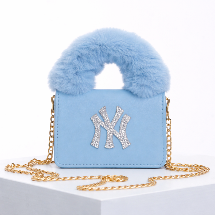 Furry Bag and Hat Set with Rhinestones